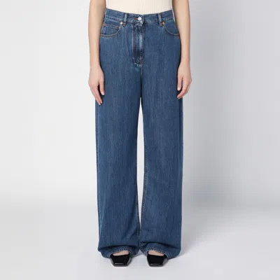 Valentino Wide- Leg Jeans In Medium Blue Denim