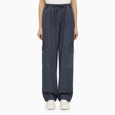 Valentino Blue Wide Trousers In Denim