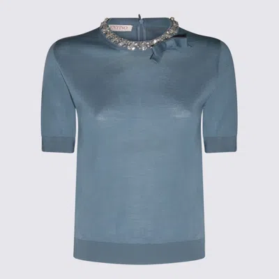 Valentino Women's Crystal Round Neck Knit In Light Blue