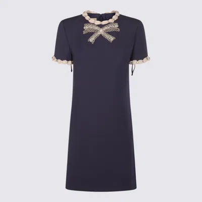 Valentino Garavani Wool And Silk Embroidered Dress In Blue