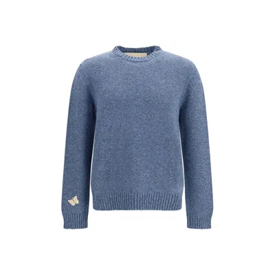 Valentino Garavani Butterfly-embroidered Virgin Wool Sweater In Blue