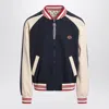 Valentino Wool And Cotton Bomber Jacket With Vlogo And Chat De La Maison Patch In Blue