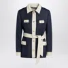 Valentino Collared Single-breasted Coat Jacket With Belted Waist In Blue