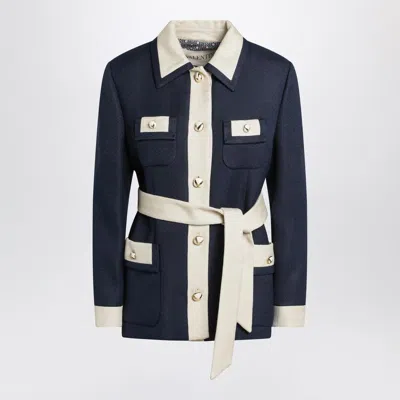 Valentino Belted Waist Jacket With Buttoned Cuffs In Blue