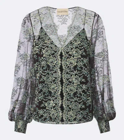 Valentino Semi-sheer Silk-blend Lace Blouse In Green
