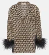 Valentino Feather-trim Logo Pyjama Shirt In Multicolor