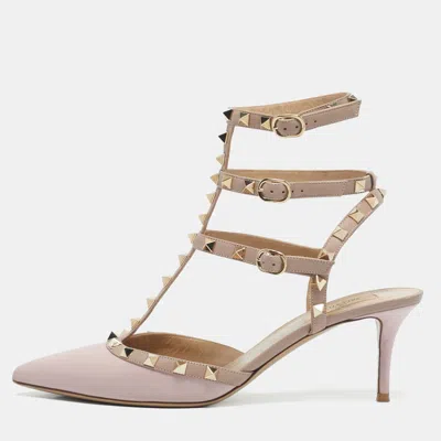 Pre-owned Valentino Garavani Blush Pink Leather Rockstud Ankle Strap Pumps Size 41