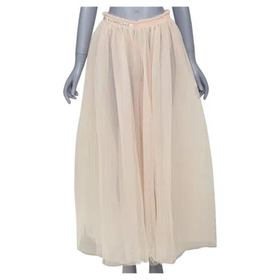 Pre-owned Valentino Blush Pleated Layered Mesh Tulle Black Embroidered Midi Skirt It40 S