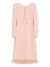 Valentino Midi Boa Shoulder Pads Dress In Pink