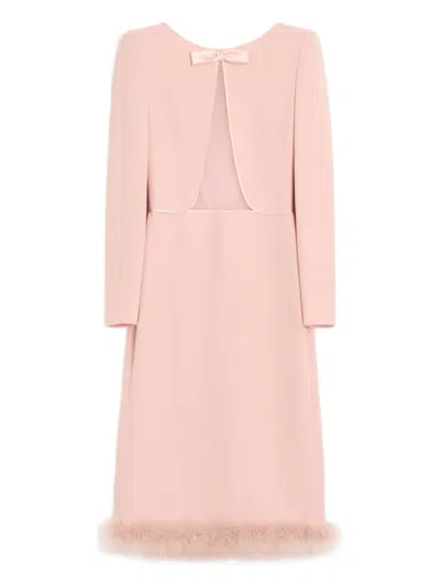 Valentino Midi Boa Shoulder Pads Dress In Pink