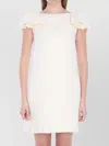 Valentino Boat Neckline Silk And Wool Blend Dress In Nude