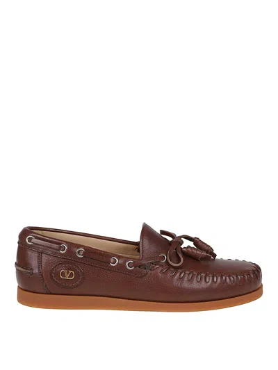 Valentino Garavani Brown Leather Palm Avenue Loafers