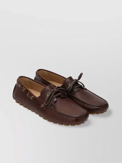 Valentino Garavani Boat Shoes Leather Metal Eyelets In Brown