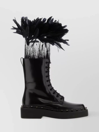 Valentino Garavani Bold Sole Patent Boots With Feather Studs In Black