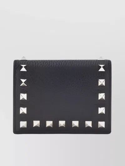 Valentino Garavani Bold Studded Leather Wallet With Textured Finish In Black