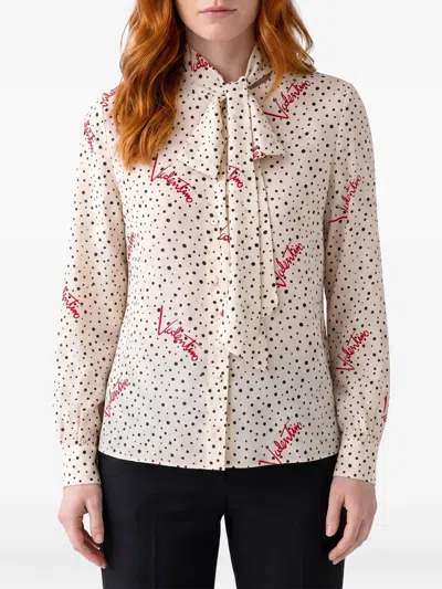 Valentino Garavani Camicia In Crepe De Chine Bollicine Plusdepois In White