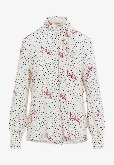 Valentino Bollicine Polka Dots Silk Crepe Blouse In Multi