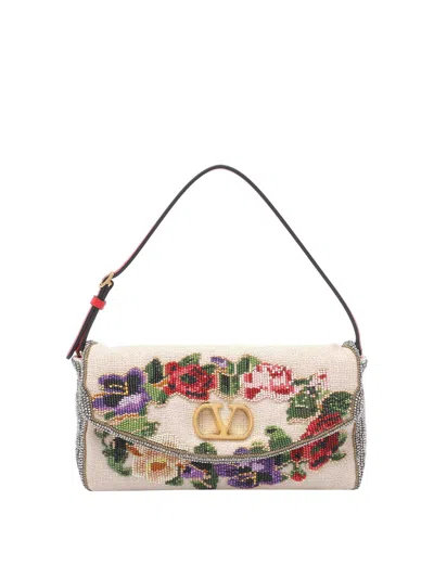 Valentino Garavani Small Vain Soft Shoulder Bag Embroidered In Sand