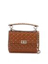 Valentino Rockstud Spike Leather Shoulder Bag In Brown