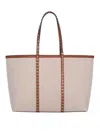 Valentino Rockstud Trim Canvas Medium Tote In Beige