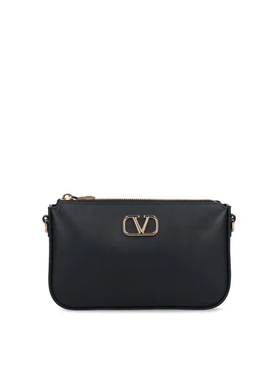 Valentino Garavani Leather Logo Shoulder Bag In Black