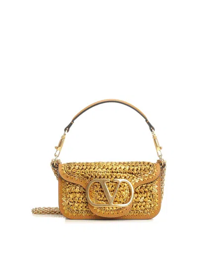 Valentino Garavani Raffia Shoulder Bag In Gold