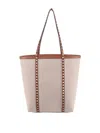 Valentino Leather And Canvas Shoulder Bag With Iconic Studs In Black