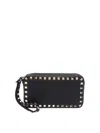 Valentino Rectangular Studded Clutch With Textured Surface In Black