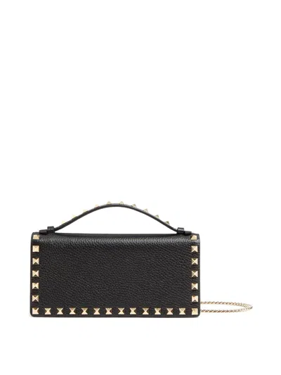Valentino Garavani Rockstud Leather Wallet On Chain In Black