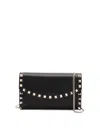 Valentino Rockstud Leather Wallet On Chain In Black