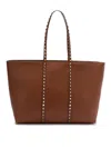 Valentino Women's Caramel Leather Medium Rockstud Shopping Bag In Brown