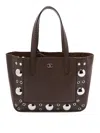 Valentino Metallic-eyelet Leather Tote Bag In Brown