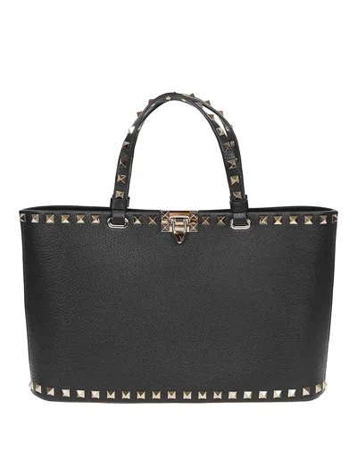 Valentino Garavani Small Tote Rockstud In Black