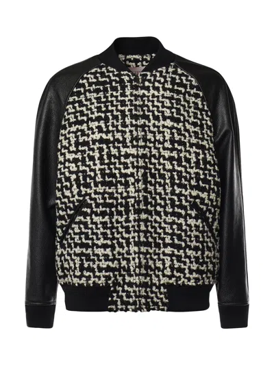 Valentino Chez-patch Tweed Bomber Jacket In Beige