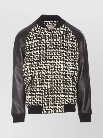 Valentino Bomber Jacket With Leather Sleeves And Graphic Detail In Black