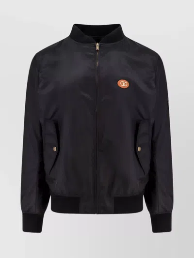 VALENTINO BOMBER NYLON LEATHER PATCH VLOGO DETAIL