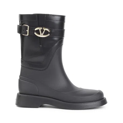 Valentino Garavani Valentino Black Calf Leather Ankle Boots In Grey