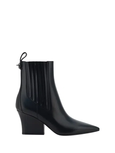 Valentino Garavani Black Leather Vlogo Lockette Ankle Boots