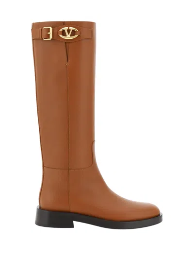 Valentino Garavani Women's Buckled Riding Boots In Brown