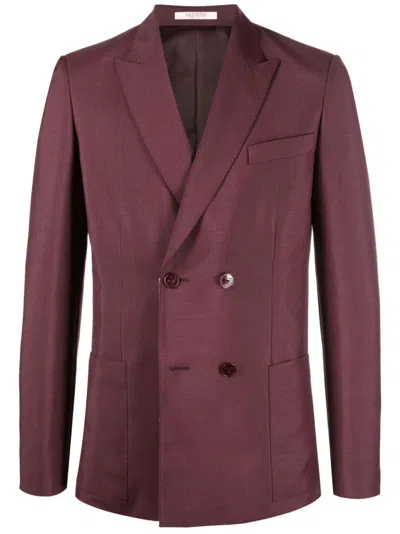 Valentino Bordeaux Double Breasted Jacket For Men In Burgundy