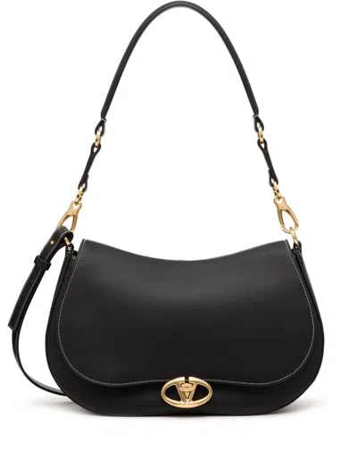 Valentino Garavani Medium Ohval Leather Shoulder Bag In Black