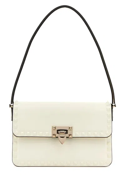 Valentino Garavani Rockstud Leather Shoulder Bag In White