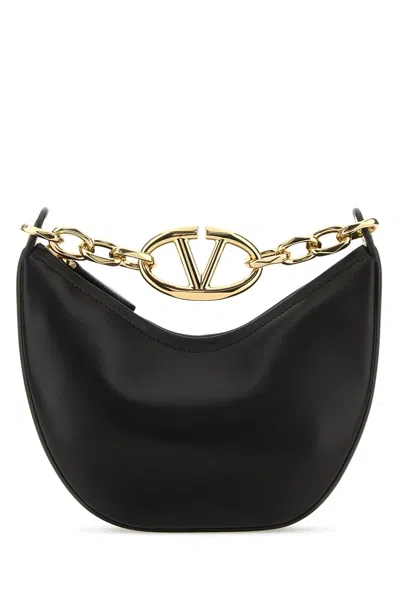 Valentino Garavani Black Leather Small Hobo Vlogo Moon Handbag