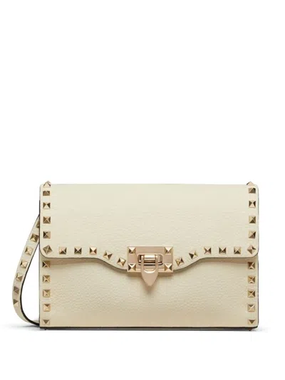 Valentino Garavani Small Rockstud Crossbody Bag In Garnet Calf Leather In Nude