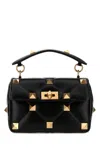 Valentino Garavani Black Nappa Leather Medium Roman Stud Handbag In Black