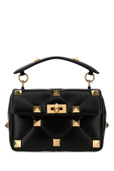 VALENTINO GARAVANI VALENTINO GARAVANI BLACK NAPPA LEATHER MEDIUM ROMAN STUD HANDBAG