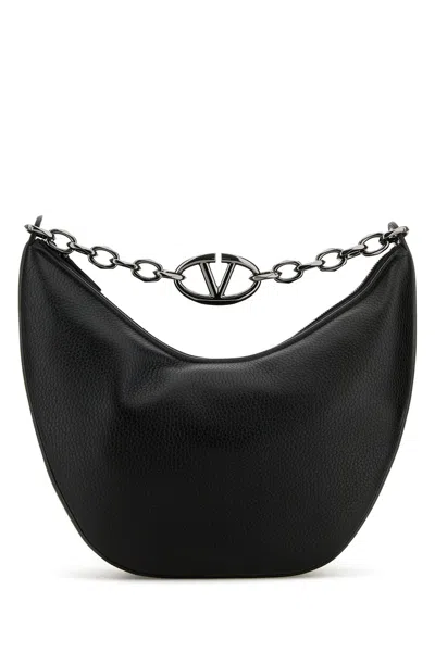 VALENTINO GARAVANI VALENTINO GARAVANI BLACK LEATHER HOBO VLOGO MOON SHOULDER BAG