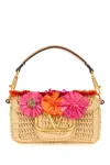 Valentino Raffia Vlogo Signature Handbag In Nate Verde Azzurro