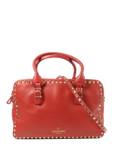 Pre-owned Valentino Garavani Boston Rockstud Tote Bag In Red