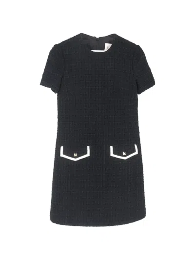 Pre-owned Valentino Bouclé Flap-pocket Mini Dress In Black